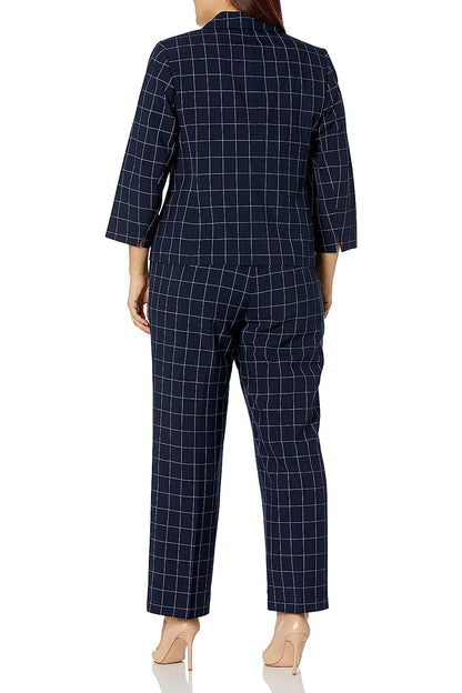 Le Suit Notched Collar One Button Closure Shoulder Pads Zip Pockets with Mid Rise Zipper with Hook and Bar Closure-1