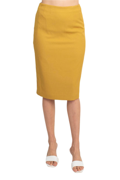 Le Suit Notched Collar 3 Button Flap Pocket Square Texture Jacket with Zipper Back Skimmer Skirt  (Two Piece)-4