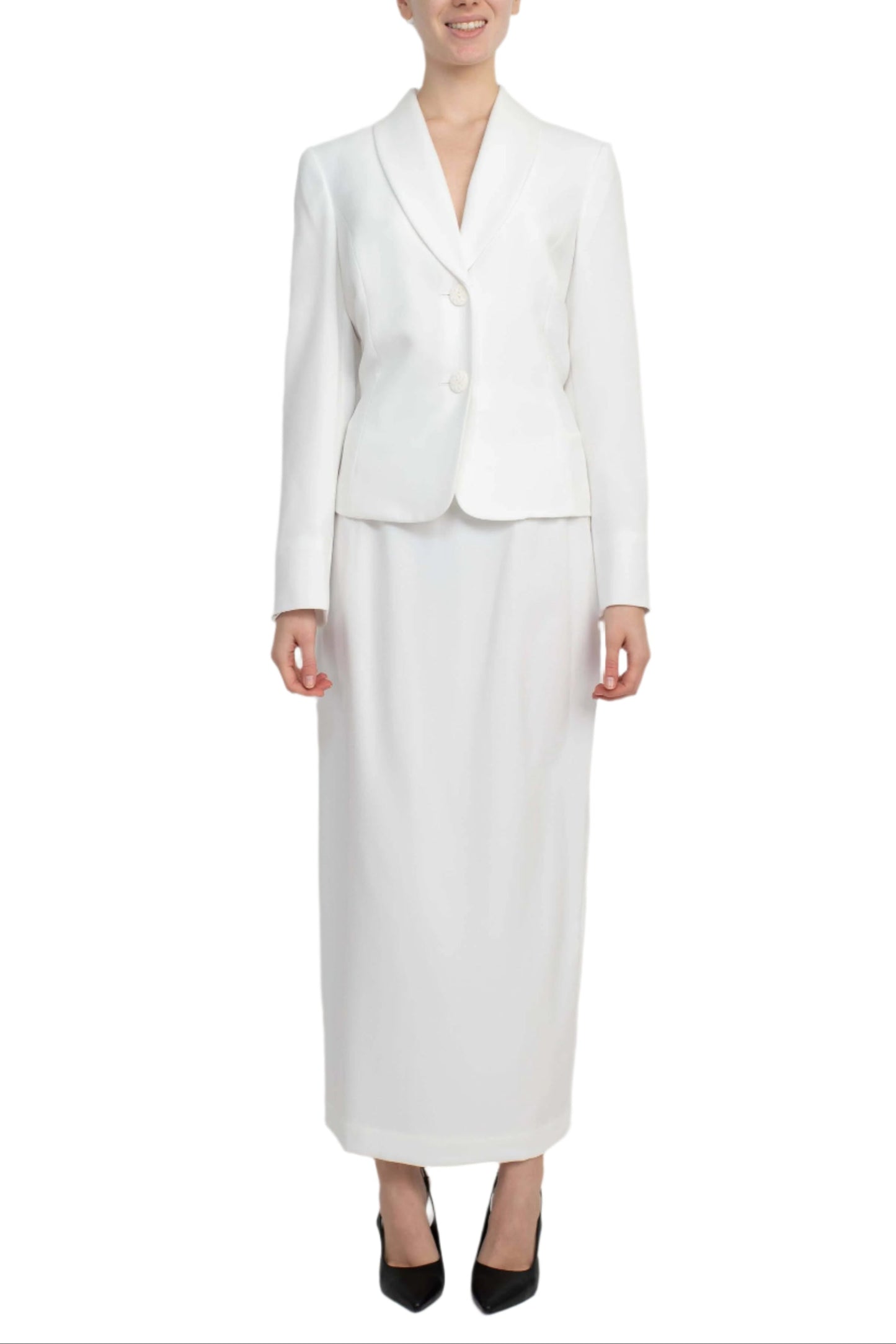 Le Suit Shawl Collar 2 Button Closure Crepe Jacket with Zipper Back Column Skirt  (Two Piece)-0