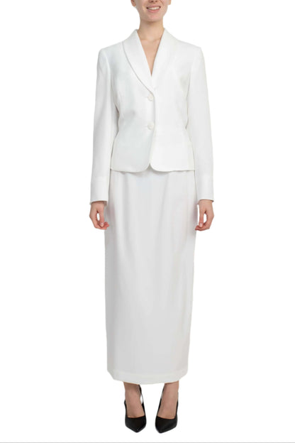 Le Suit Shawl Collar 2 Button Closure Crepe Jacket with Zipper Back Column Skirt  (Two Piece)-0