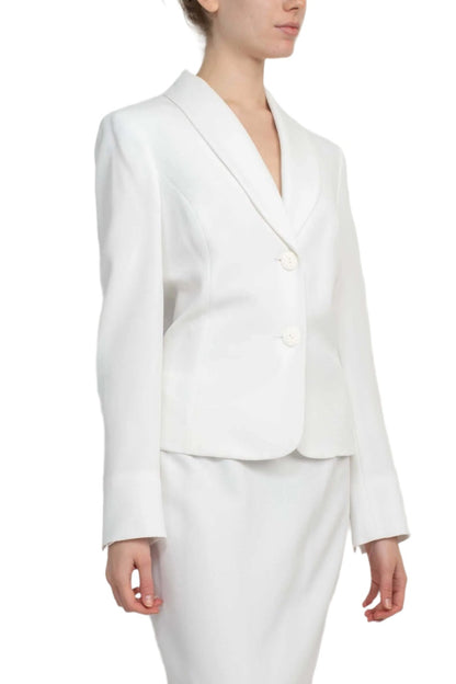 Le Suit Shawl Collar 2 Button Closure Crepe Jacket with Zipper Back Column Skirt  (Two Piece)-1