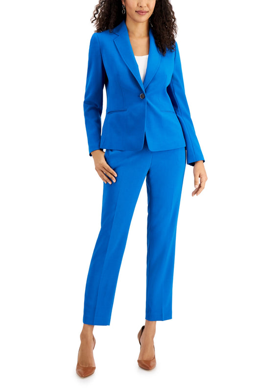Le Suit Notched Collar 1 Button Jacket with Button Hook Zipper Closure Pants (Petite)-0