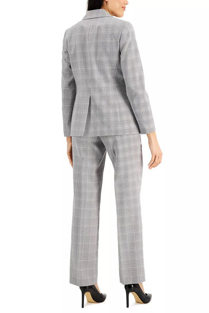 Le Suit Notched Collar Long Sleeve One Button Closure Front Shoulder Pads Flap Pockets Crepe Jacket with Pants (Petite) - Wholesale-2