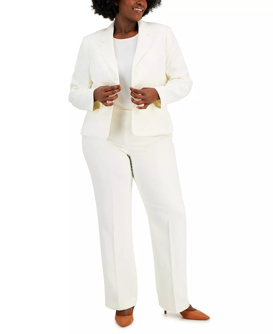 Le Suit One Button Closure Long Sleeve Jacket with Zip Closure Straight Crepe Pant-0