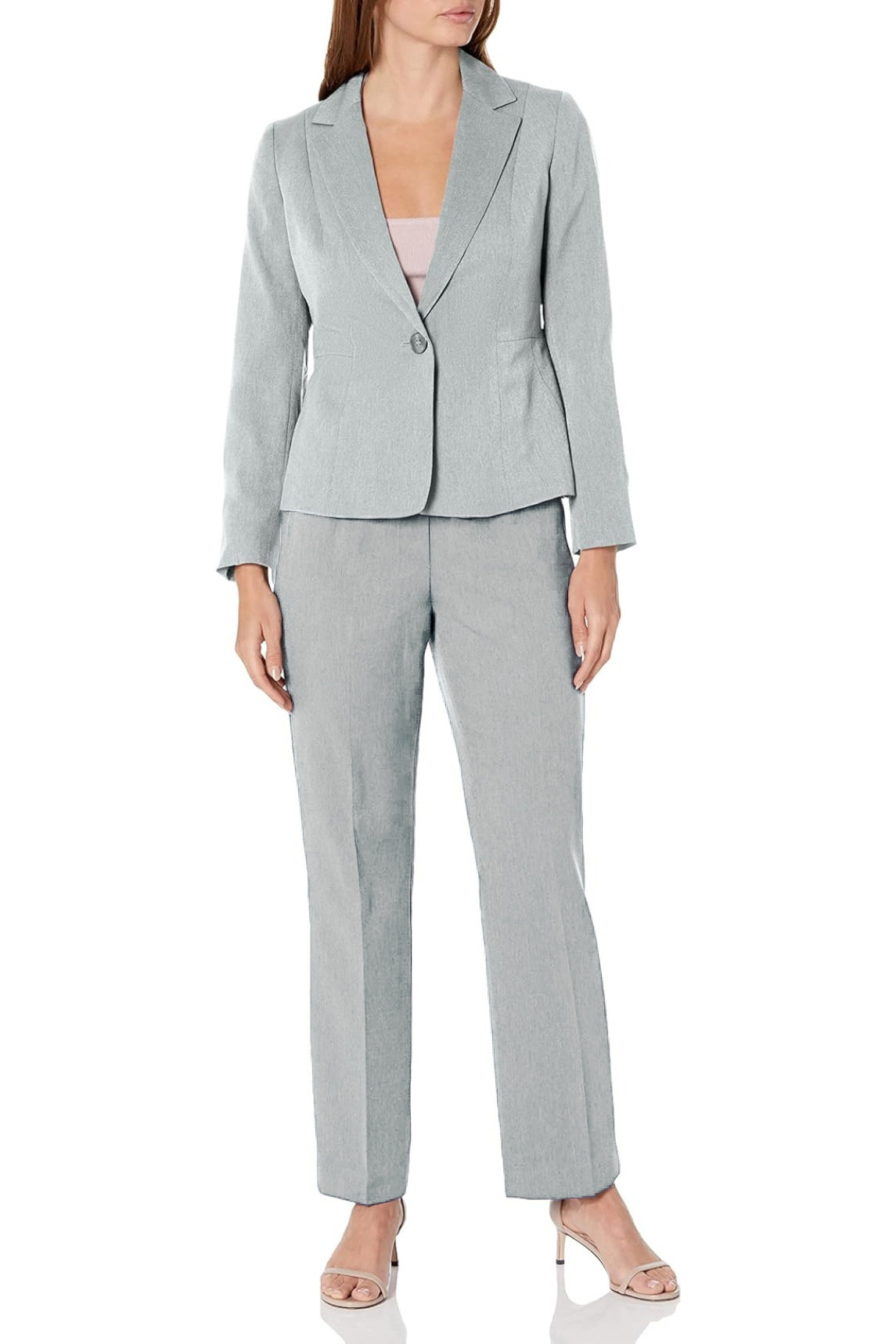 Le Suit Crepe One Button Notch Collar Pant Suit-4