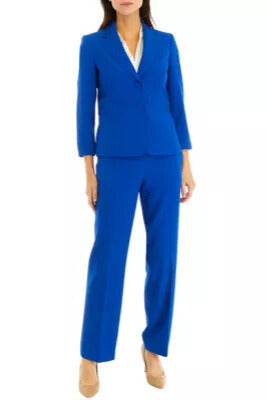 Le Suit Notch Lapel Collar Blazer Long Sleeves Two-Button Closure and Straight Leg Trousers Pantsuits-0
