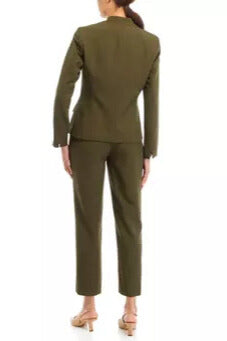 Le Suit Stand-Up Collar Blazer One-Button Closure and Two Hip Pockets Elastic Back Trousers Pantsuits-3