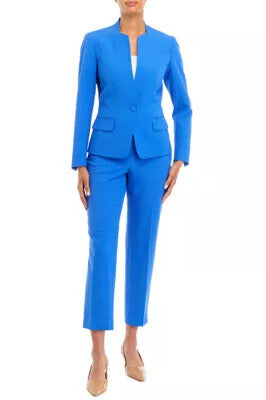 Le Suit Stand-Up Collar Blazer One-Button Closure and Two Hip Pockets Elastic Back Trousers Pantsuits-0