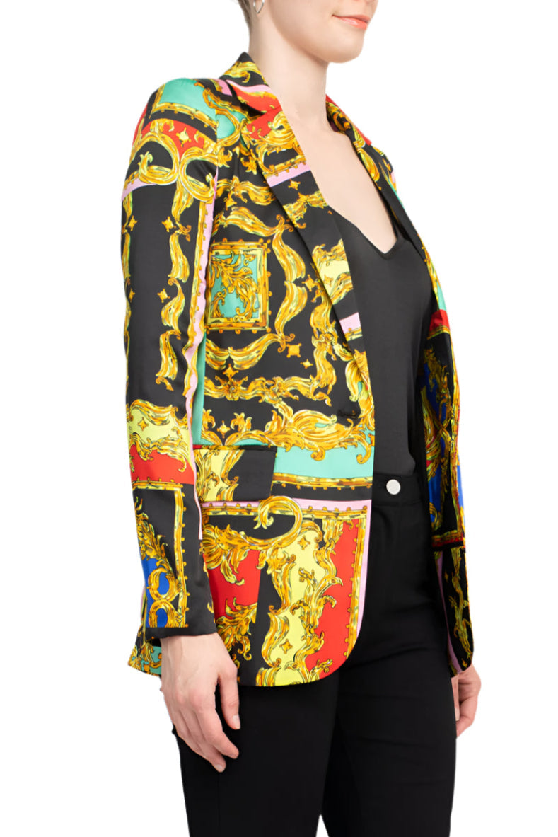 Industry Notched Collar One Button Closure Long Sleeve Multi Print Blazer-1