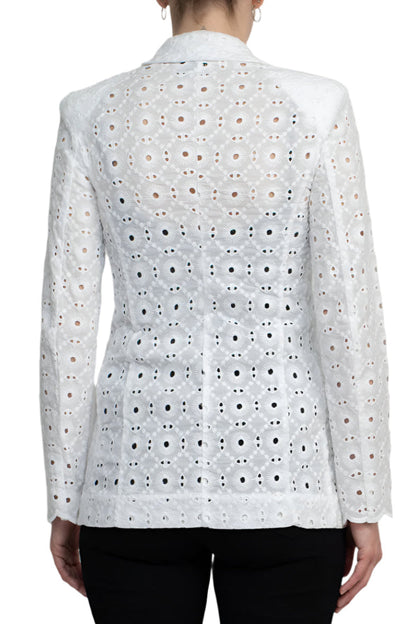 Industry Lapel Collar Long Sleeve One Button Closure Eyelet Lace Blazer-2