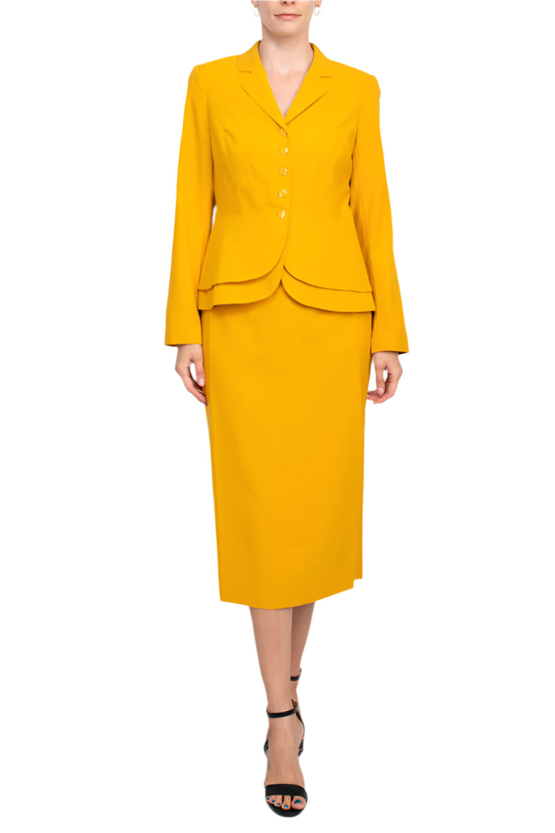 Emily Notched Collar 5 Button Closure Long Sleeve Tiered Hem Crepe Jacket with Zipper Back Slit Back Skirt-1