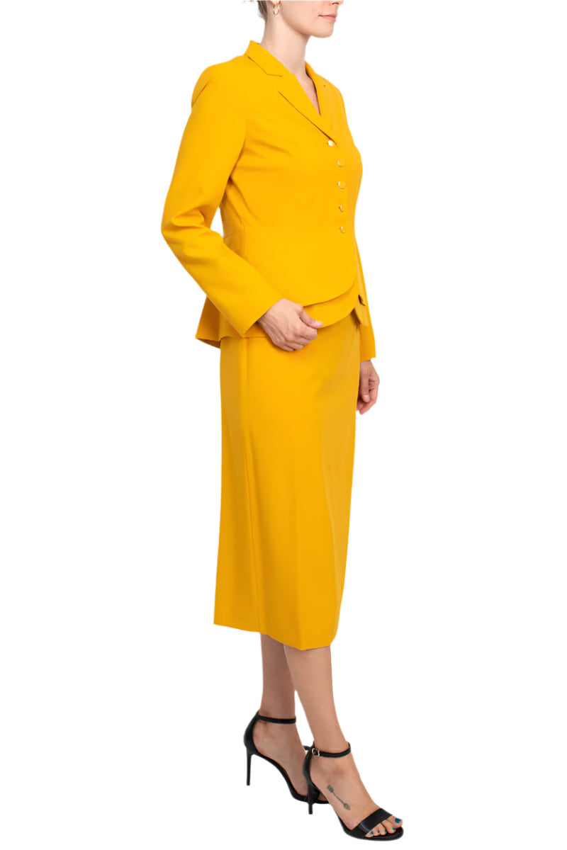 Emily Notched Collar 5 Button Closure Long Sleeve Tiered Hem Crepe Jacket with Zipper Back Slit Back Skirt-2
