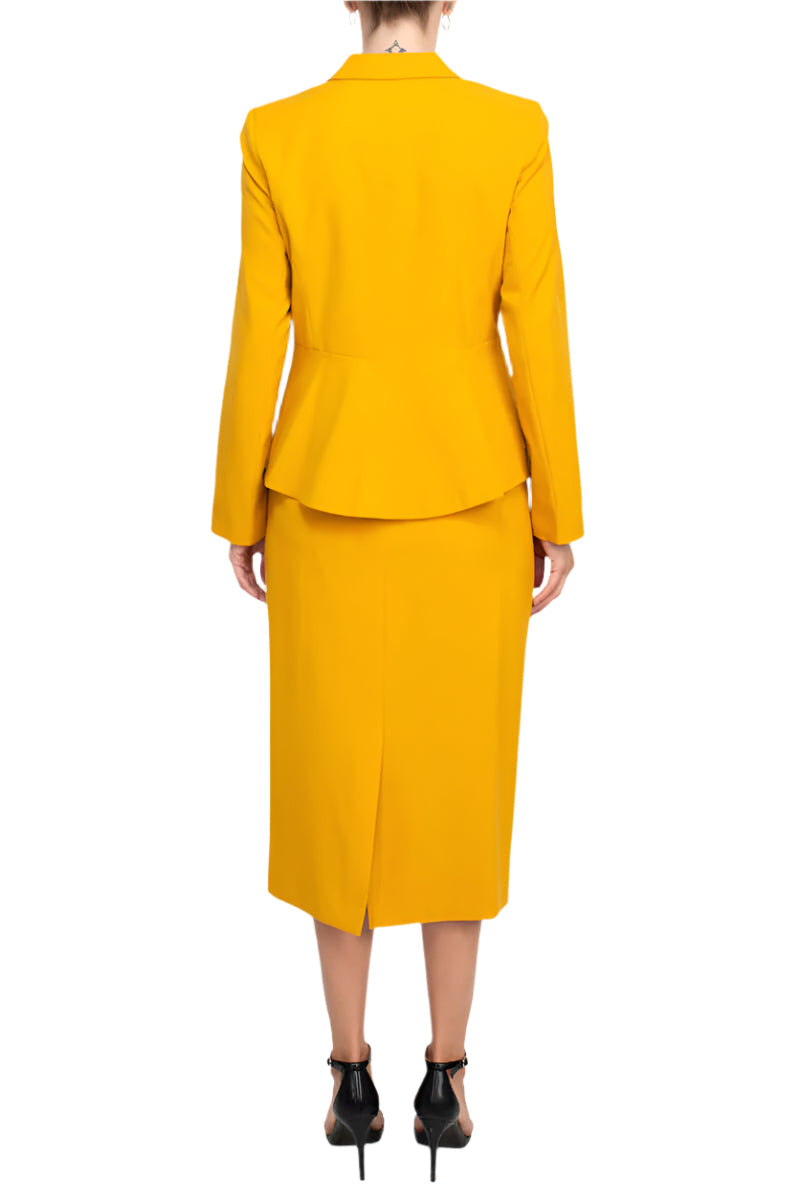 Emily Notched Collar 5 Button Closure Long Sleeve Tiered Hem Crepe Jacket with Zipper Back Slit Back Skirt-4