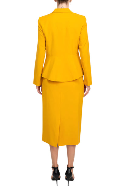 Emily Notched Collar 5 Button Closure Long Sleeve Tiered Hem Crepe Jacket with Zipper Back Slit Back Skirt-4