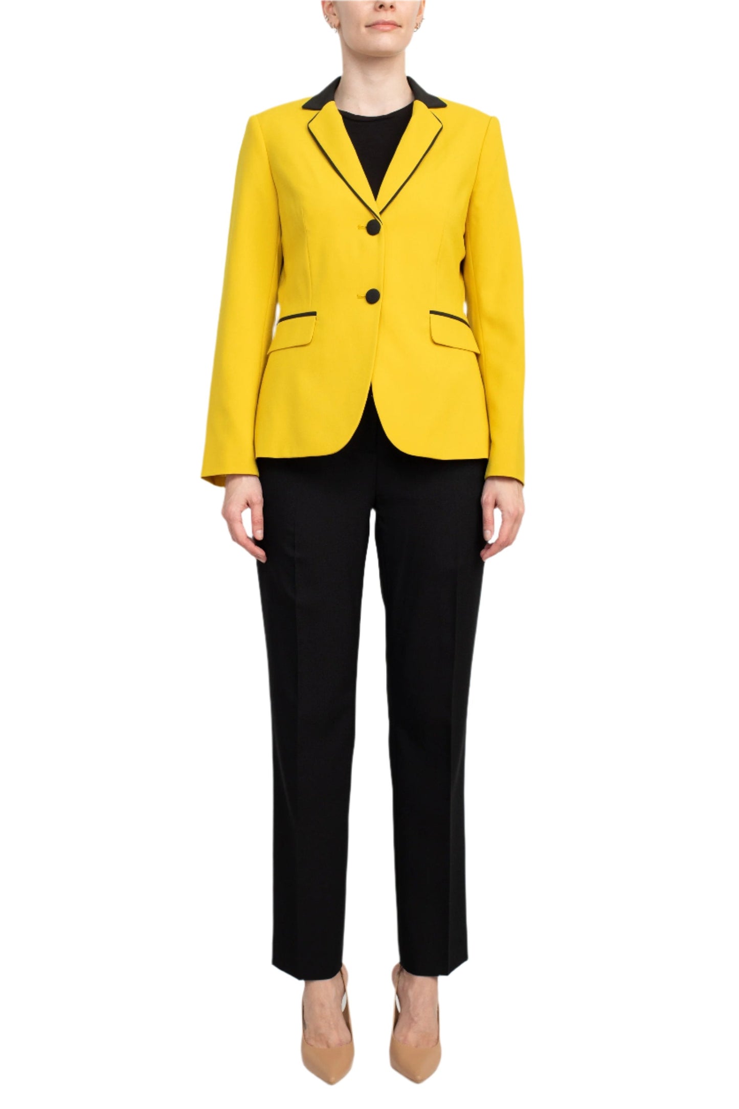 Emily Notched Collar 2 Button Long Sleeve Flap Pockets Pantsuit-0