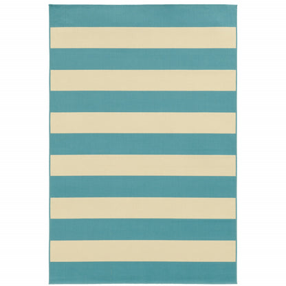 9' X 13' Blue and Ivory Geometric Stain Resistant Indoor Outdoor Area Rug-0