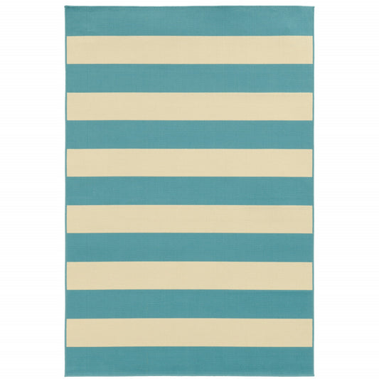 9' X 13' Blue and Ivory Geometric Stain Resistant Indoor Outdoor Area Rug-0