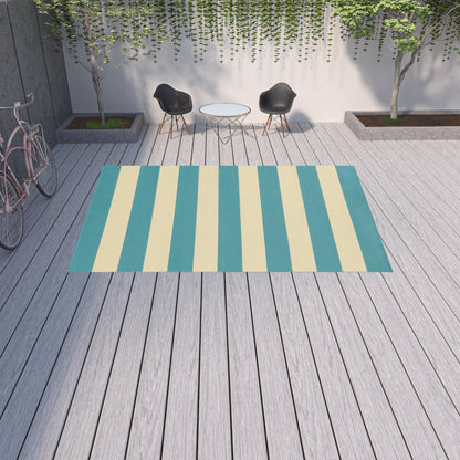 9' X 13' Blue and Ivory Geometric Stain Resistant Indoor Outdoor Area Rug-1