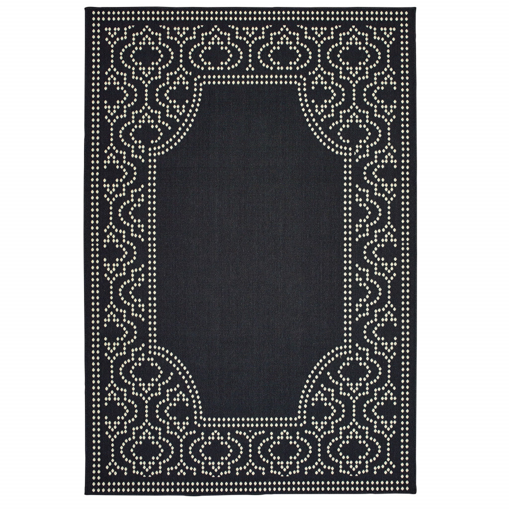 8' X 11' Black and Ivory Stain Resistant Indoor Outdoor Area Rug-0