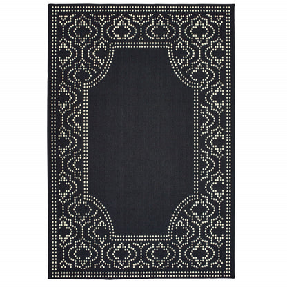 8' X 11' Black and Ivory Stain Resistant Indoor Outdoor Area Rug-0