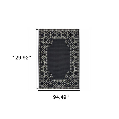 8' X 11' Black and Ivory Stain Resistant Indoor Outdoor Area Rug-4