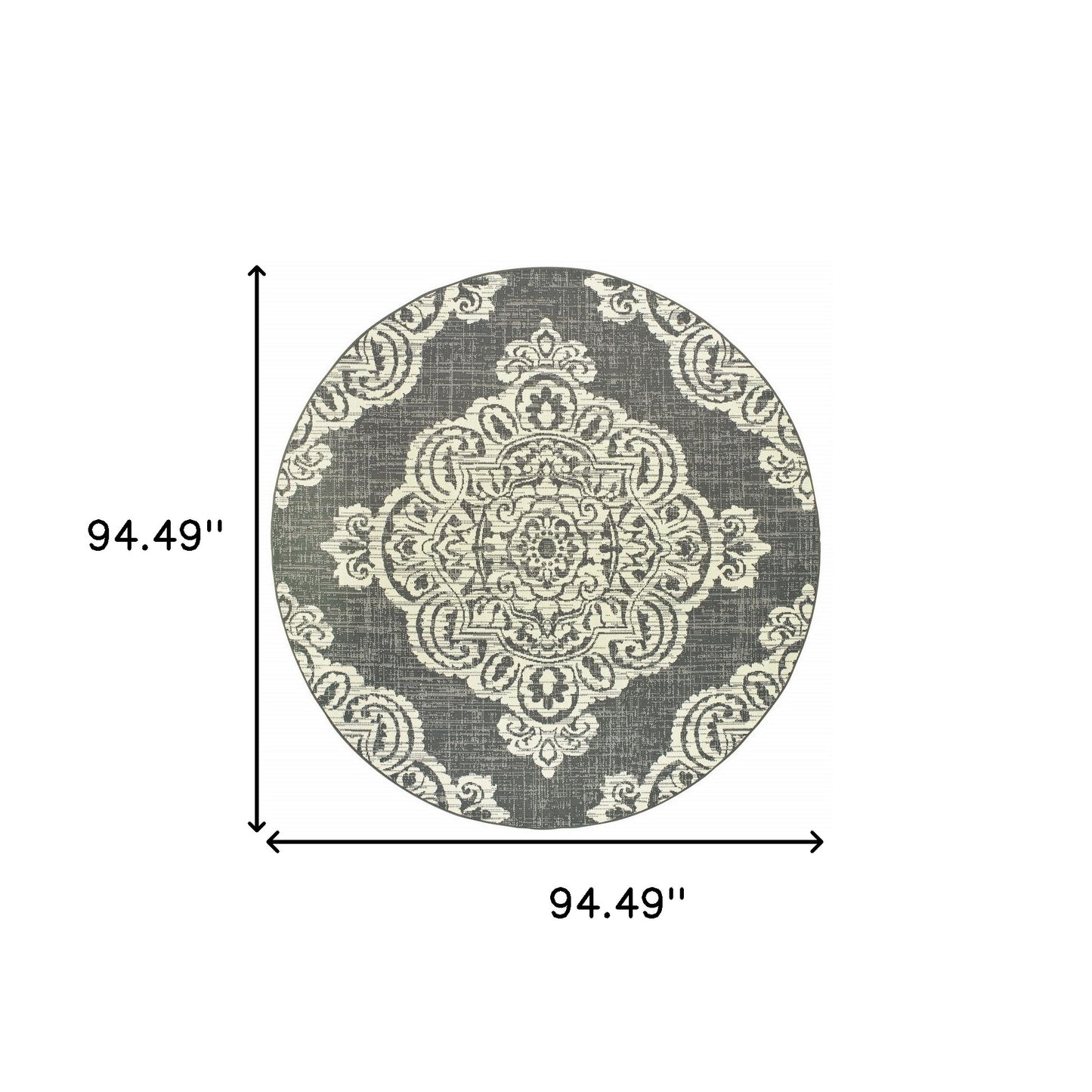 8' X 8' Gray and Ivory Round Oriental Stain Resistant Indoor Outdoor Area Rug-4