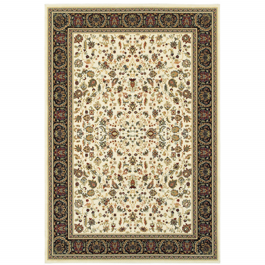 4' X 6' Ivory And Black Oriental Power Loom Stain Resistant Area Rug-1