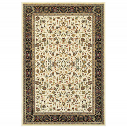 4' X 6' Ivory And Black Oriental Power Loom Stain Resistant Area Rug-1