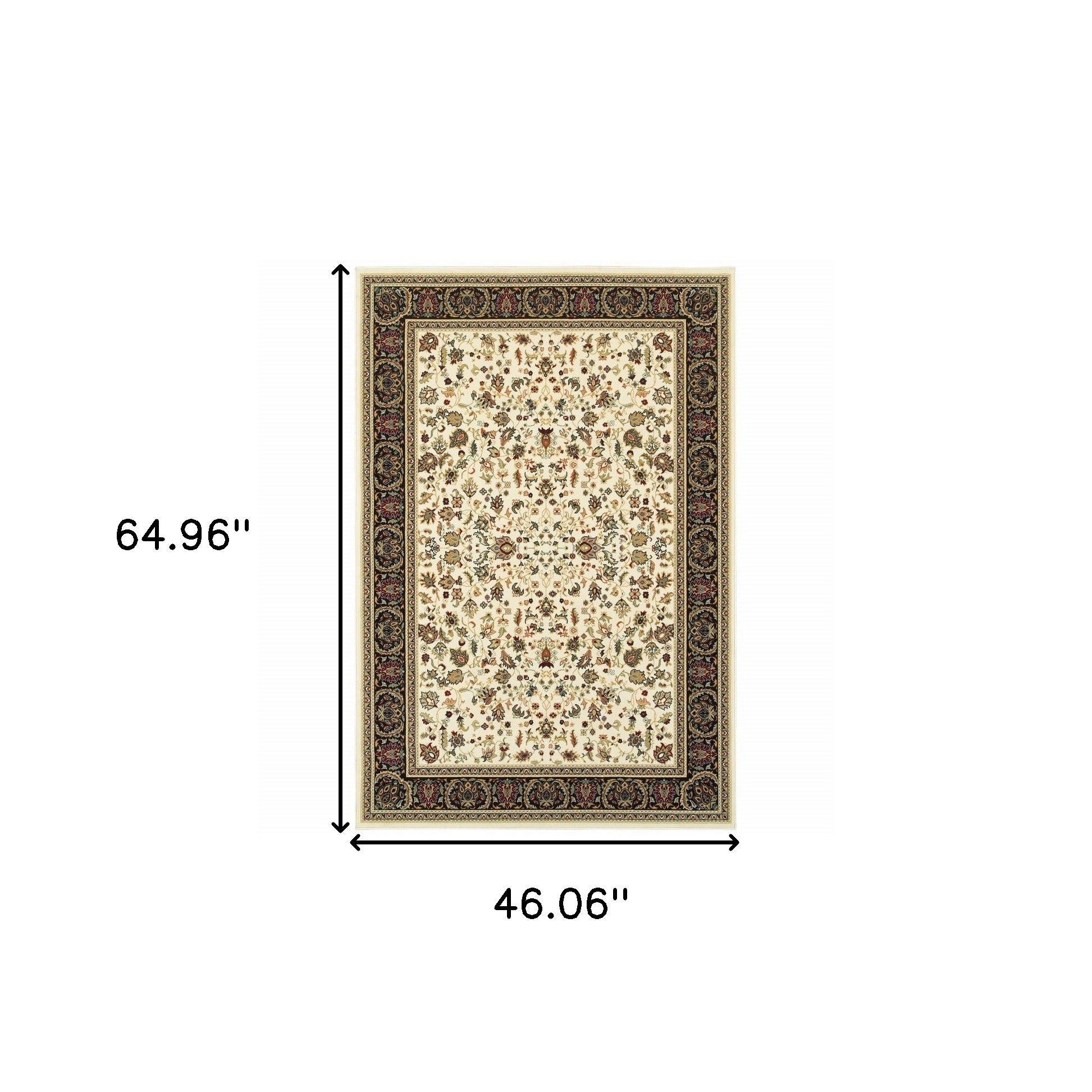 4' X 6' Ivory And Black Oriental Power Loom Stain Resistant Area Rug-2