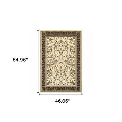 4' X 6' Ivory And Black Oriental Power Loom Stain Resistant Area Rug-2