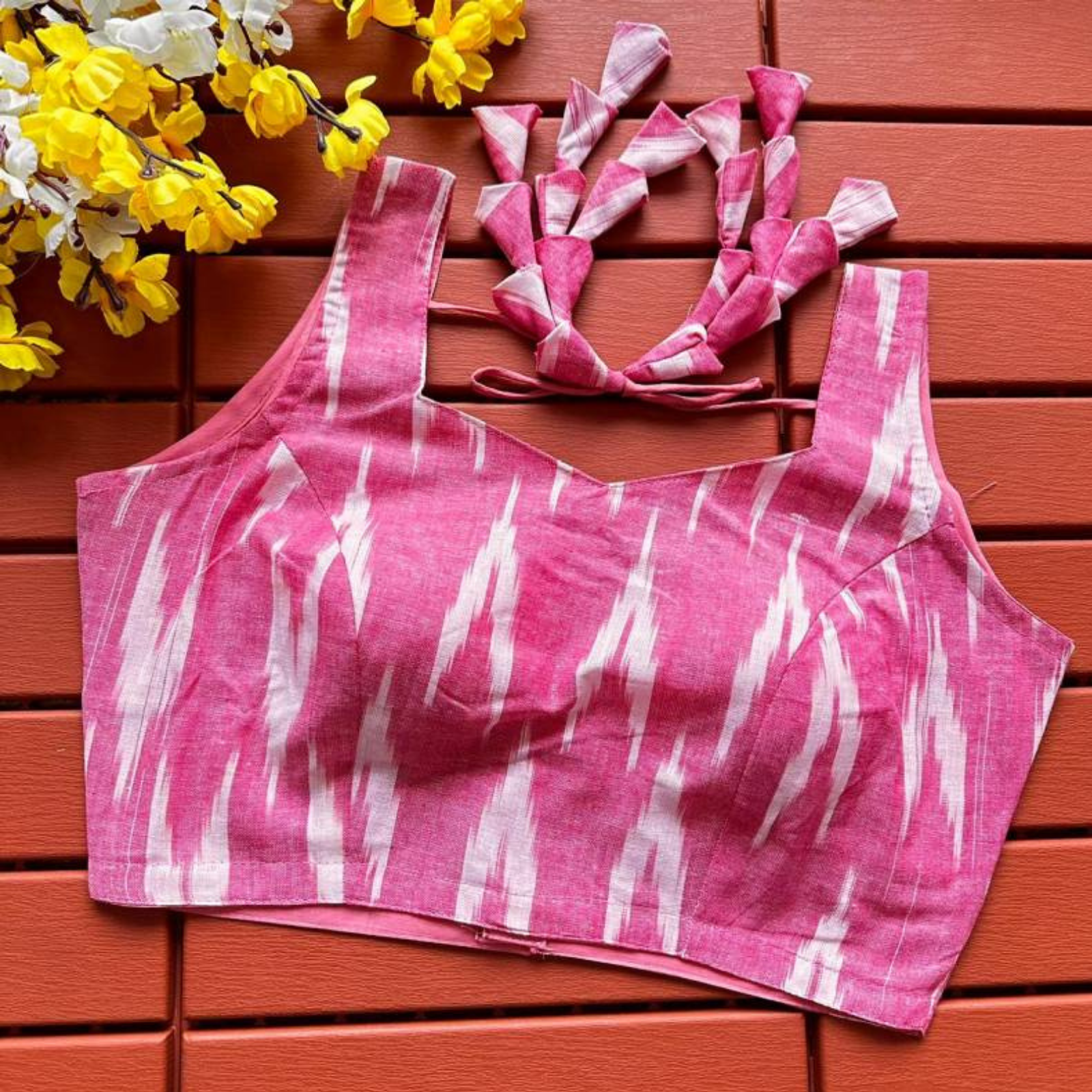 Eshani Pink Ikat Cotton Blouse-0