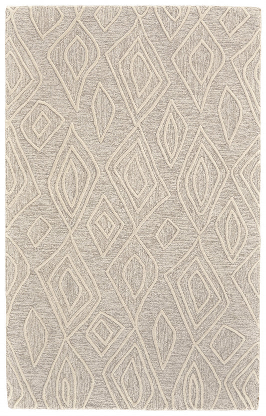 4' X 6' Tan And Ivory Wool Geometric Tufted Handmade Stain Resistant Area Rug-0