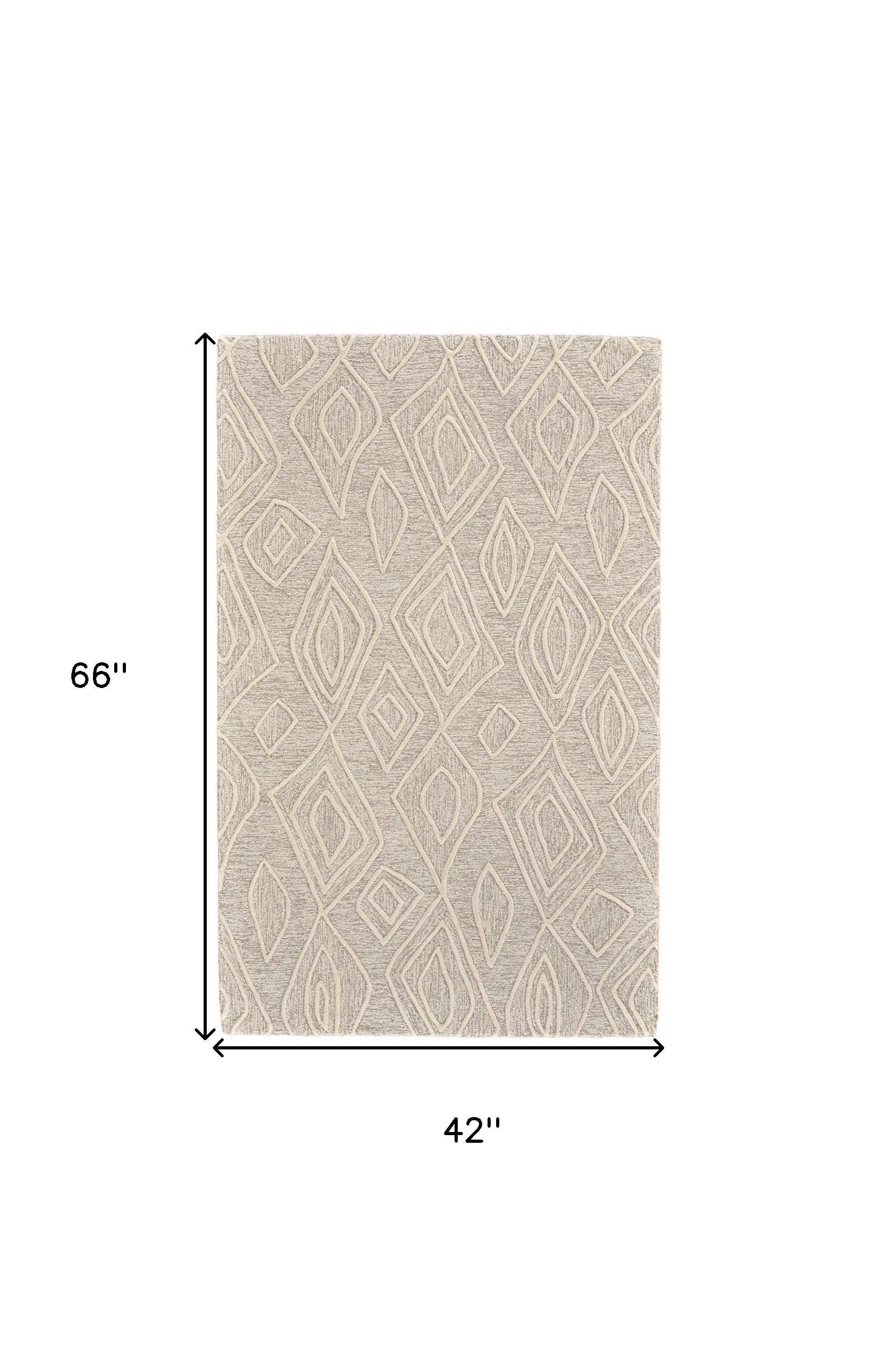4' X 6' Tan And Ivory Wool Geometric Tufted Handmade Stain Resistant Area Rug-3