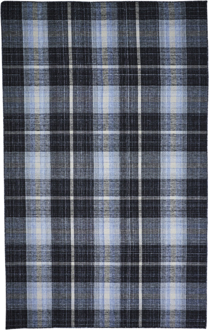 8' X 10' Black Blue And White Abstract Hand Woven Stain Resistant Area Rug-1