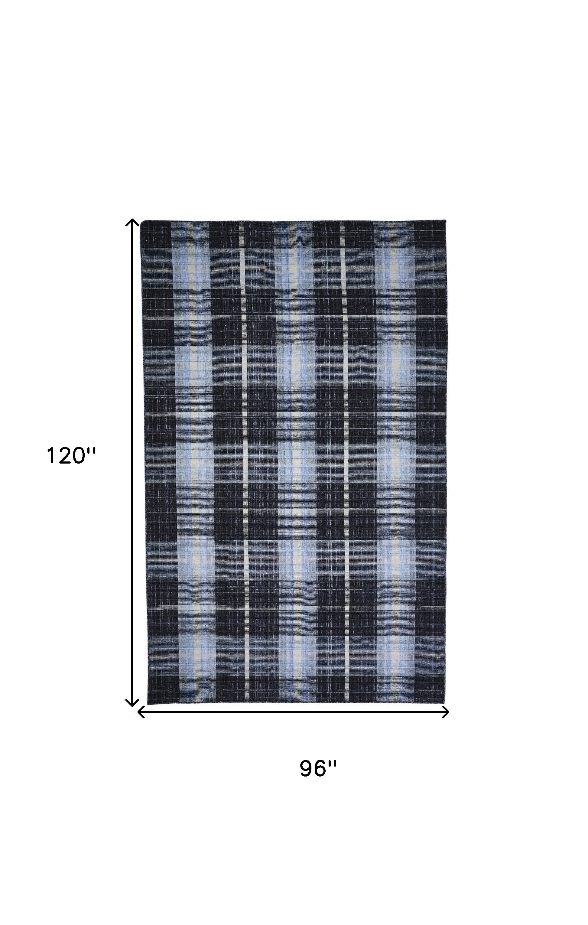 8' X 10' Black Blue And White Abstract Hand Woven Stain Resistant Area Rug-2