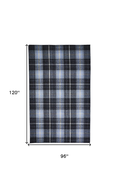 8' X 10' Black Blue And White Abstract Hand Woven Stain Resistant Area Rug-2