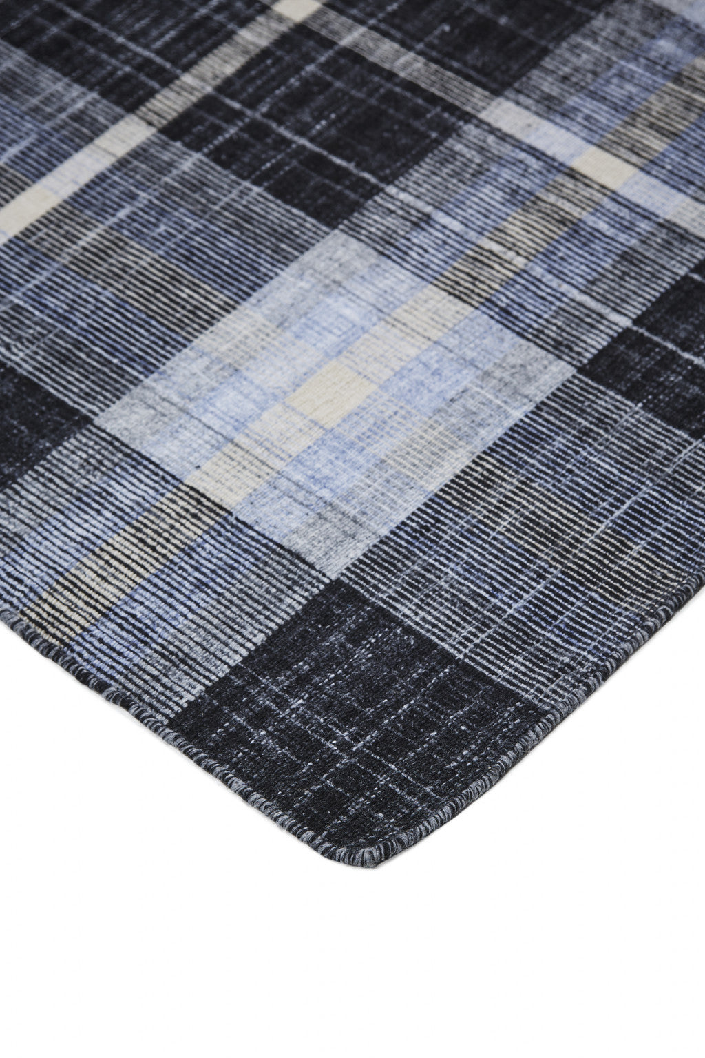 8' X 10' Black Blue And White Abstract Hand Woven Stain Resistant Area Rug-3