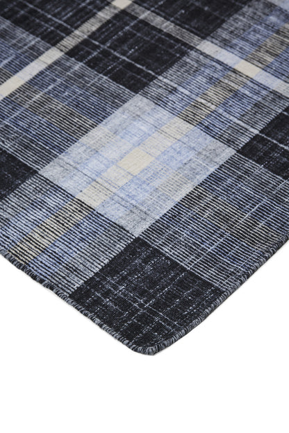8' X 10' Black Blue And White Abstract Hand Woven Stain Resistant Area Rug-3