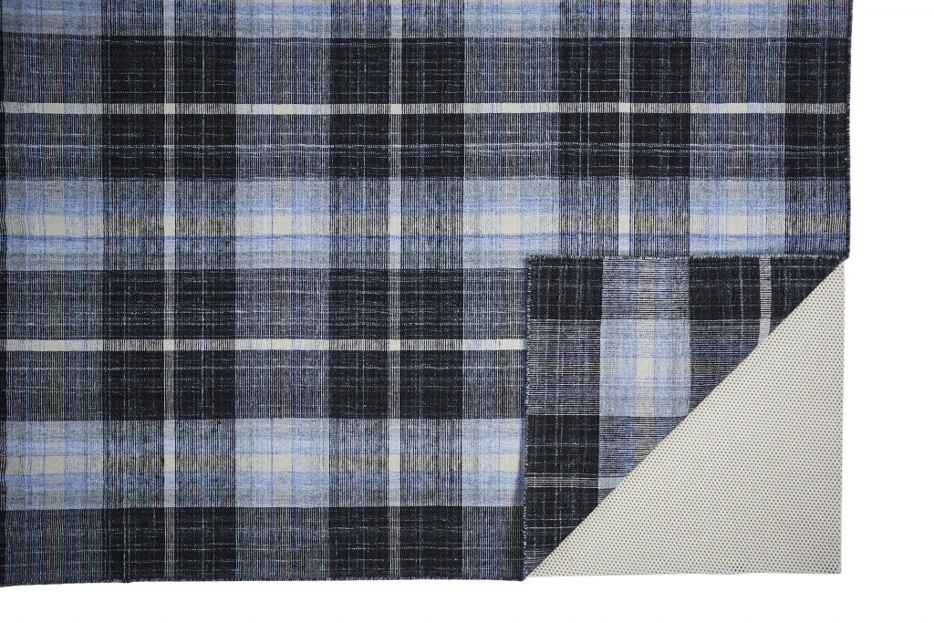 8' X 10' Black Blue And White Abstract Hand Woven Stain Resistant Area Rug-4