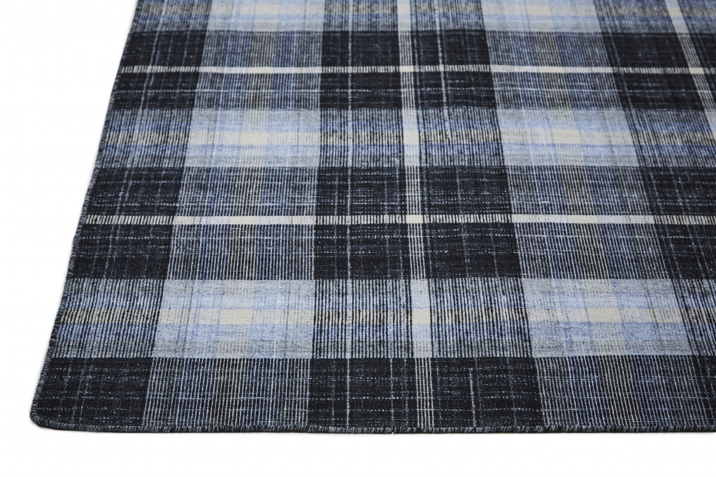 8' X 10' Black Blue And White Abstract Hand Woven Stain Resistant Area Rug-6