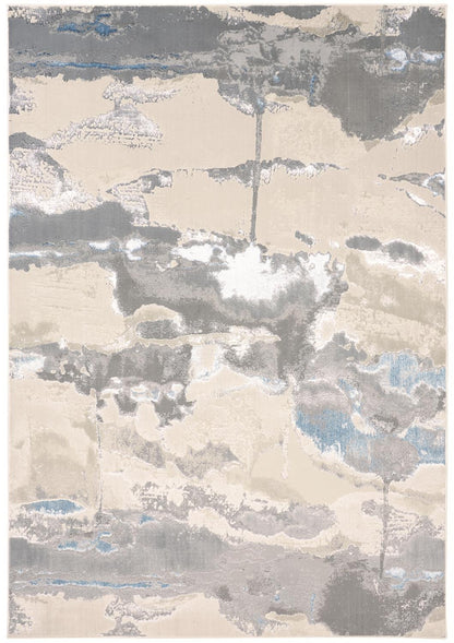 12' X 18' Gray Ivory And Blue Abstract Area Rug-1