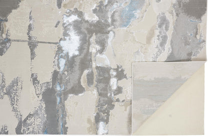 12' X 18' Gray Ivory And Blue Abstract Area Rug-3