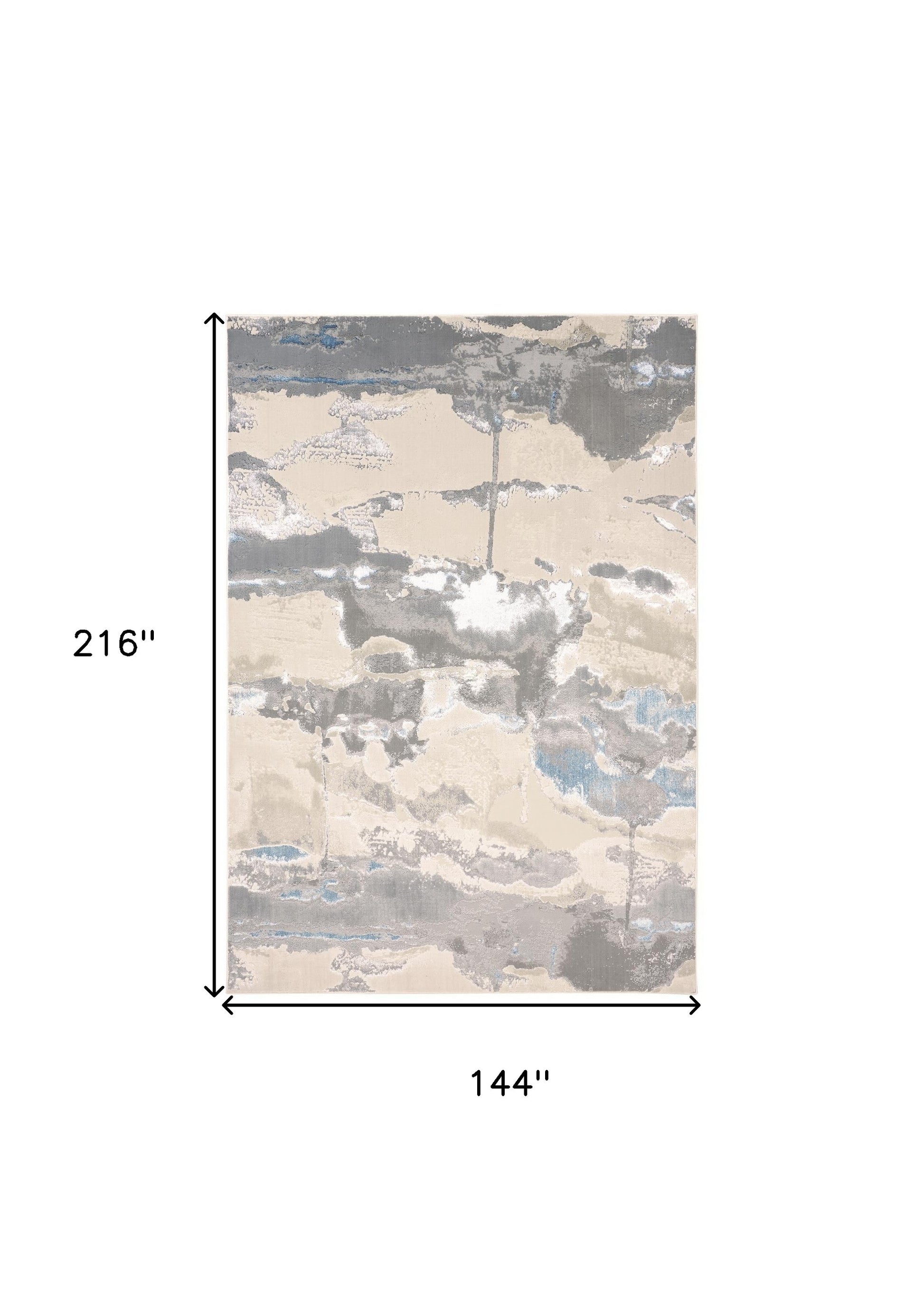 12' X 18' Gray Ivory And Blue Abstract Area Rug-2