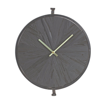 18" Circle Black Wood and Solid Wood Analog Wall Clock-0