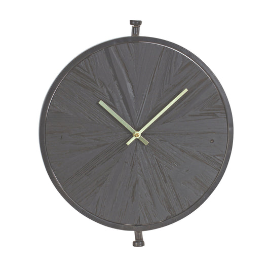 18" Circle Black Wood and Solid Wood Analog Wall Clock-0