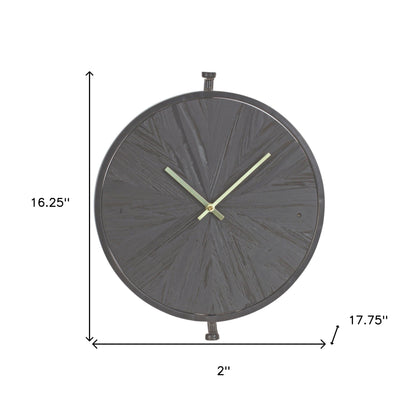 18" Circle Black Wood and Solid Wood Analog Wall Clock-4