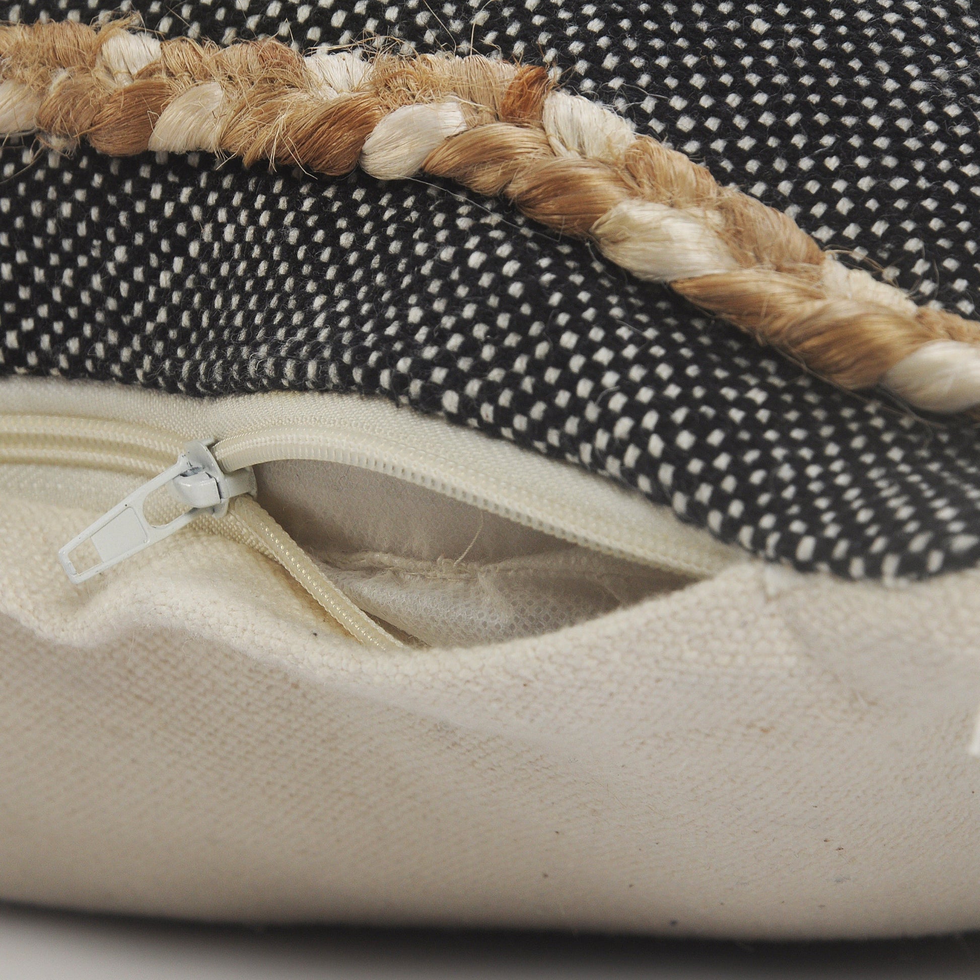 24" Black And Tan Striped Cotton And Jute Throw Pillow With Fringe-6