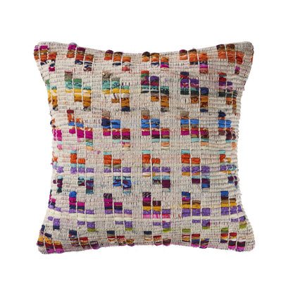20" X 20" Beige Red Green Blue Yellow Orange And Pink 100% Cotton Geometric Zippered Pillow-0