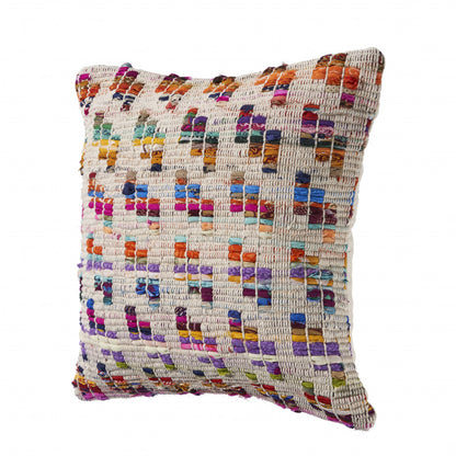 20" X 20" Beige Red Green Blue Yellow Orange And Pink 100% Cotton Geometric Zippered Pillow-3
