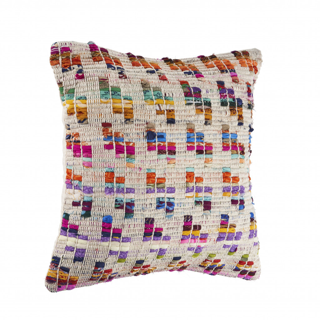 20" X 20" Beige Red Green Blue Yellow Orange And Pink 100% Cotton Geometric Zippered Pillow-4
